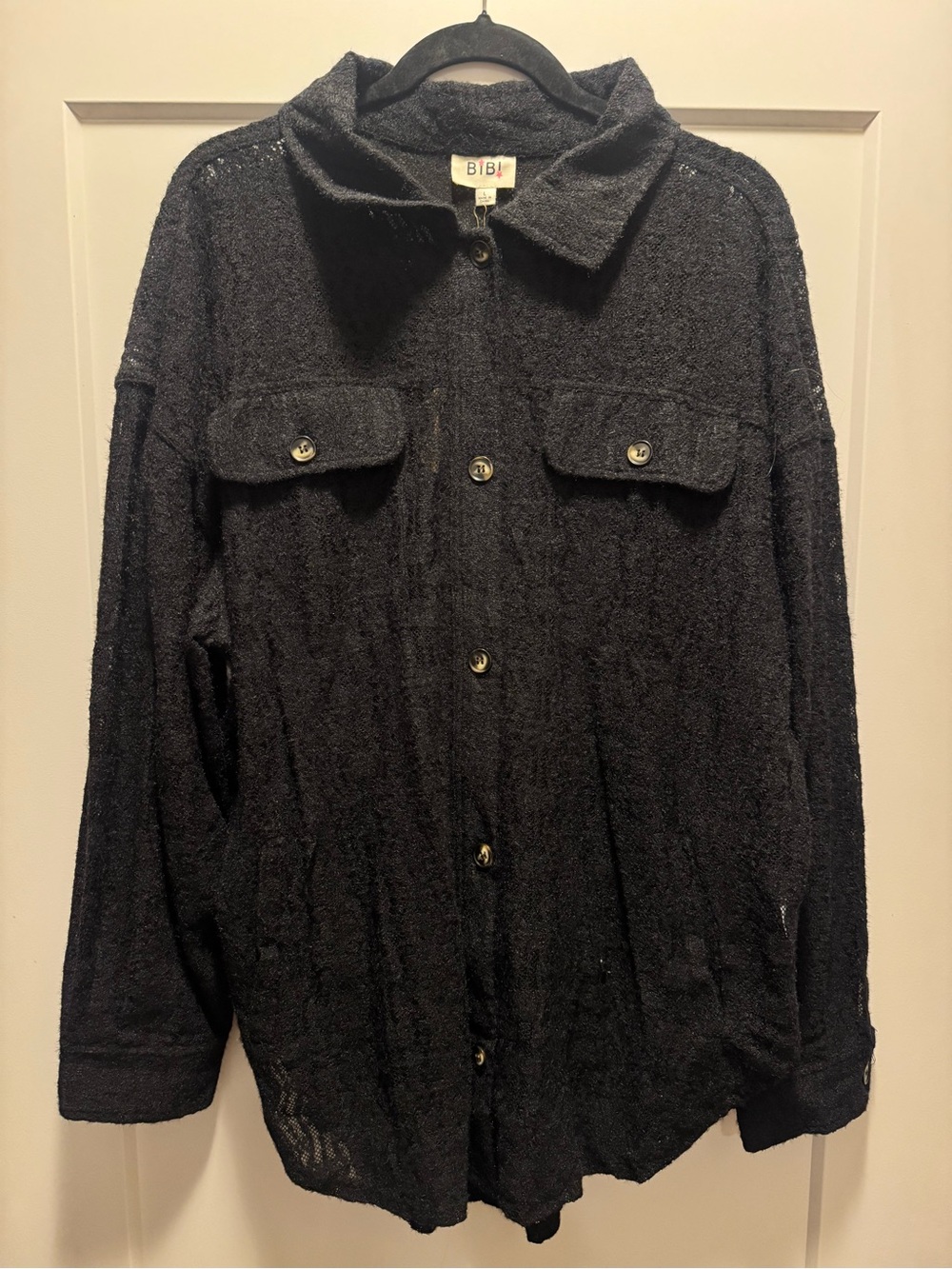 🆕 Gorgeous Oversized BiBi Lightweight Black Lace Button Down Shacket. L. NWT!🔥🖤